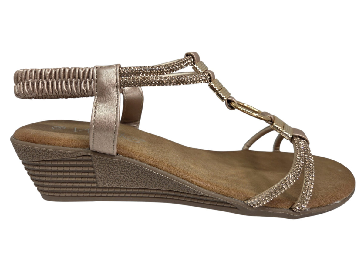 Wilde - Selda rose gold wedge sandal side view