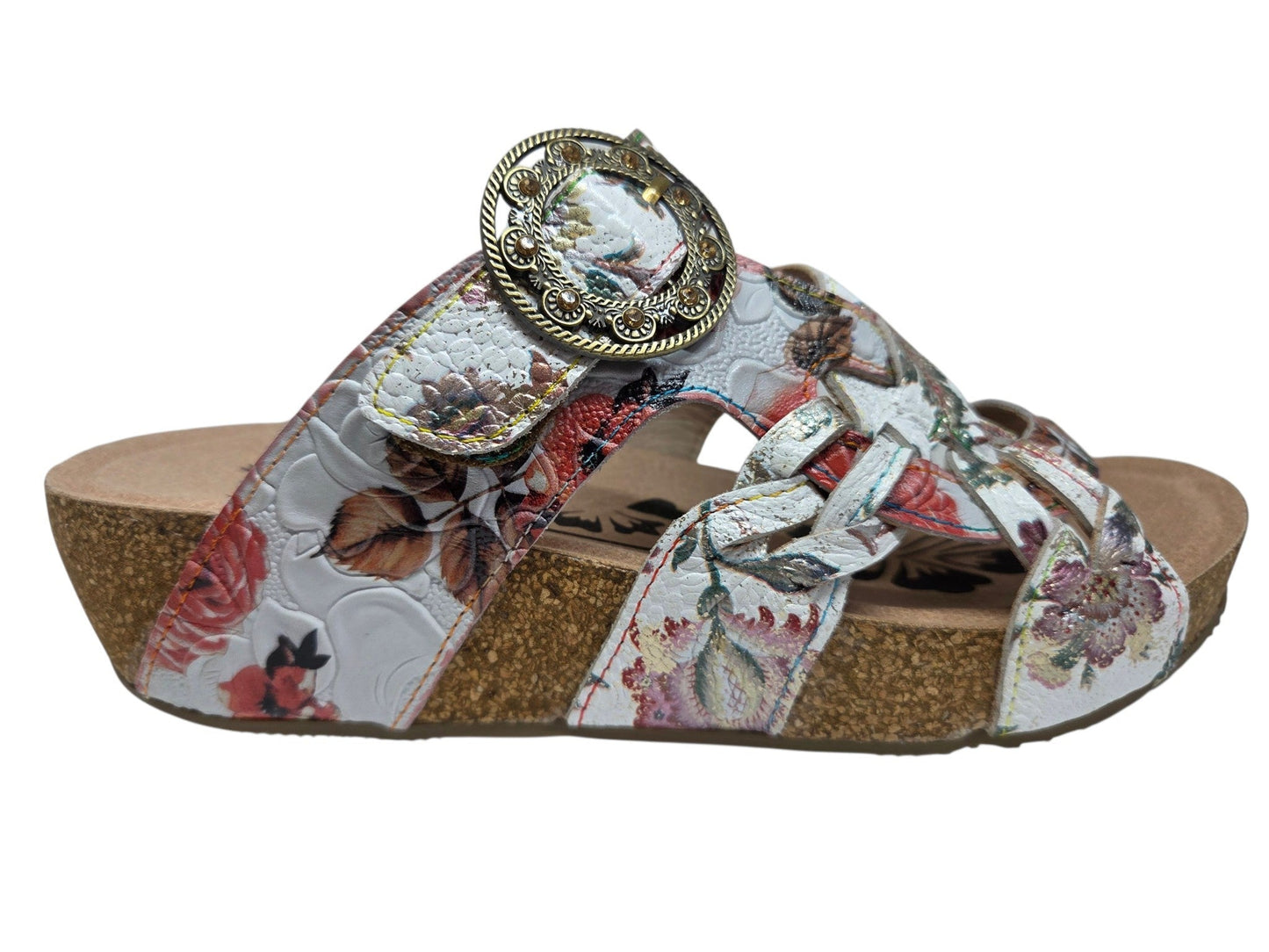 Hinako Tenerife Sandal white floral wedge sandal