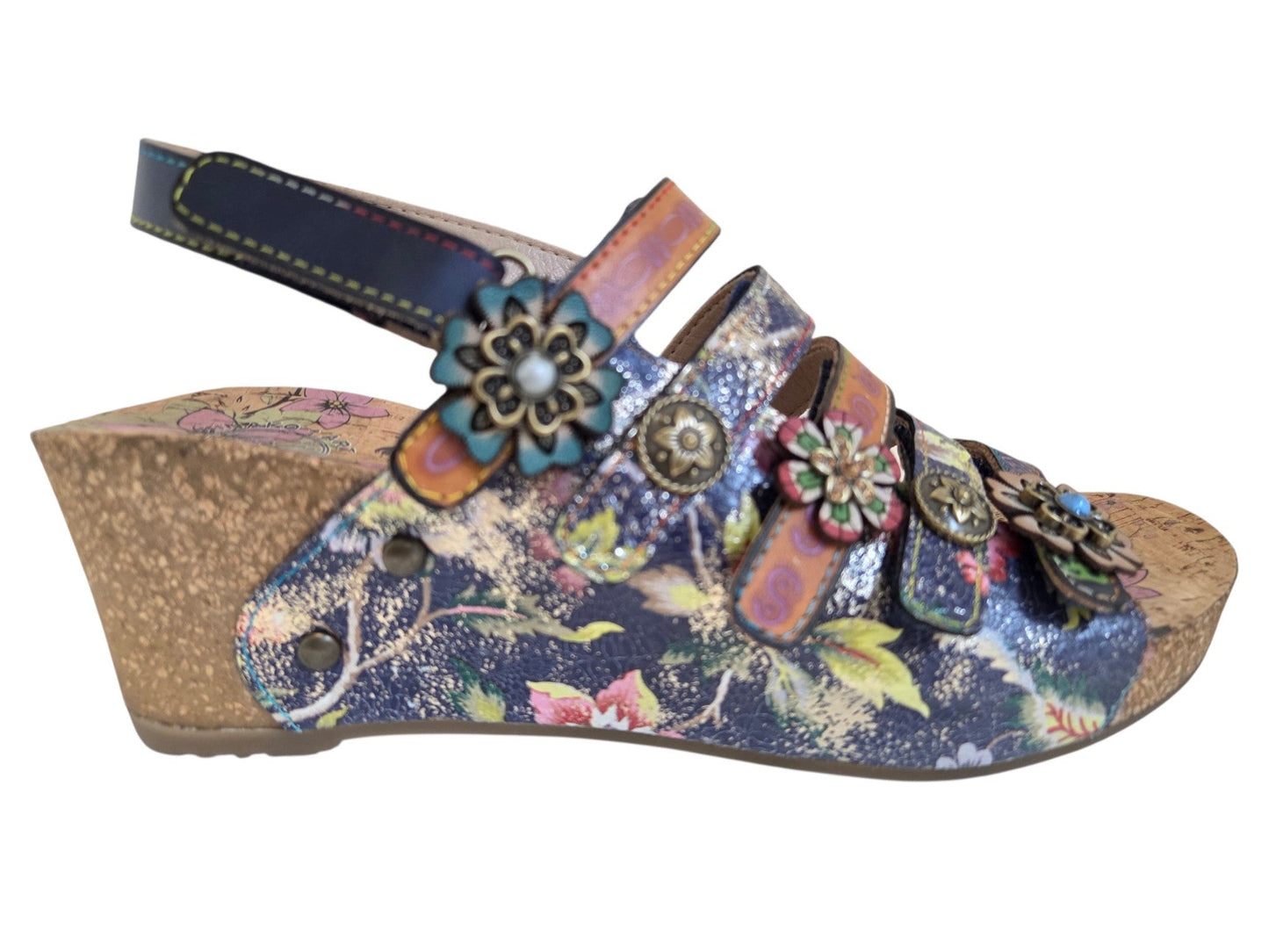 Hinako Tokyo Sandal navy floral wedge sandal