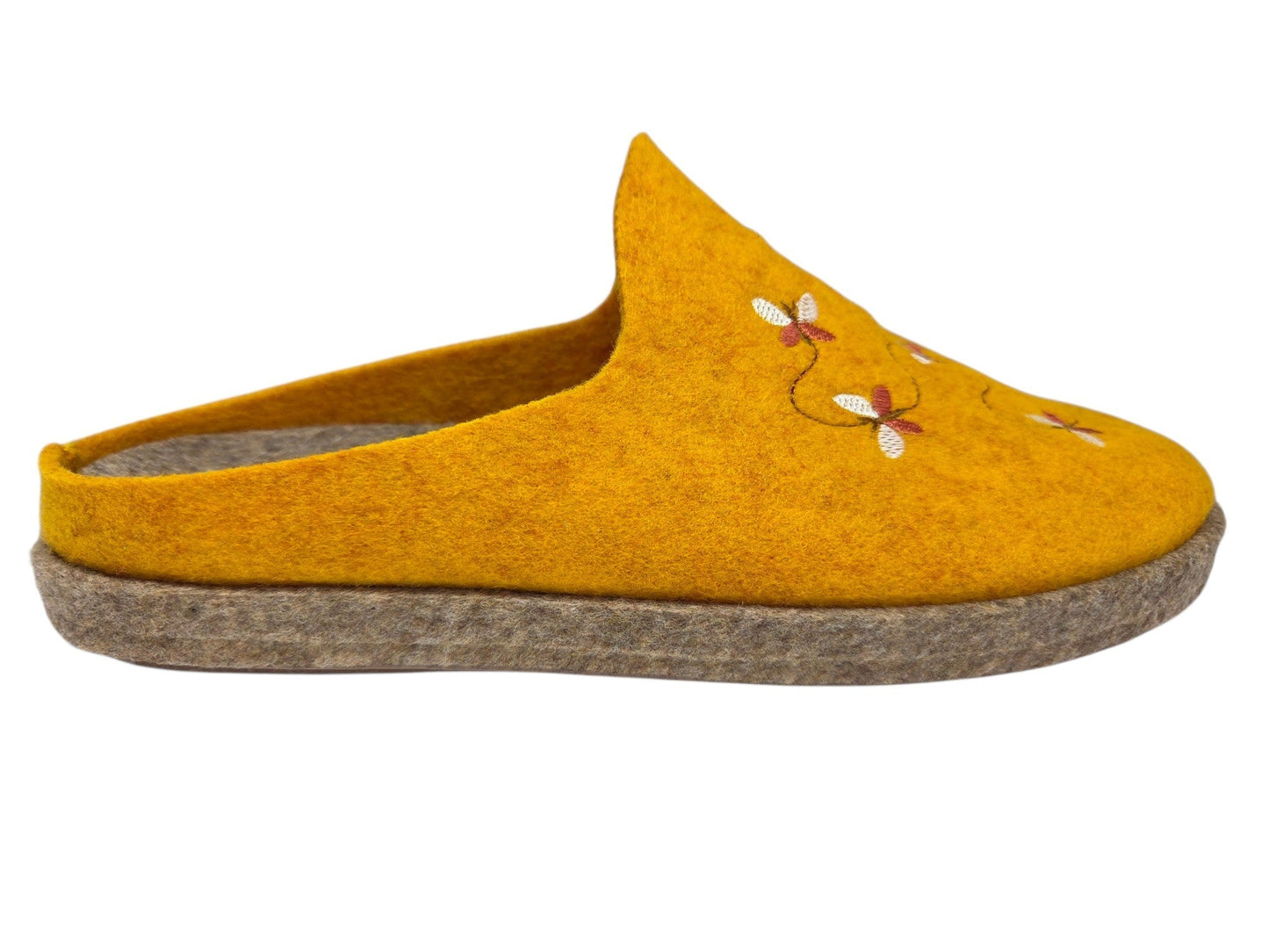 Josef Seibel Lara yellow felt slipper with floral embroidery