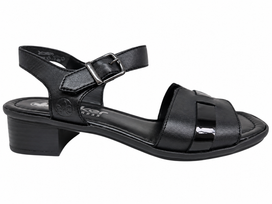 Rieker 62685 black sandal product photo, slightly rotated counter-clockwise